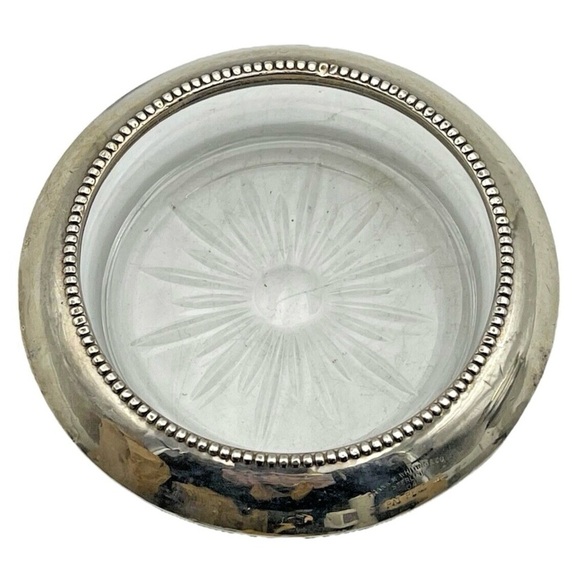 Frank M Whiting Sterling Silver Encased Glass Coaster - Picture 1 of 7